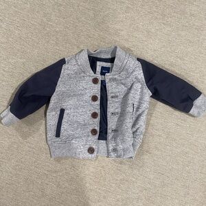 BabyGap Gray and Navy Button-Up Bomber Jacket